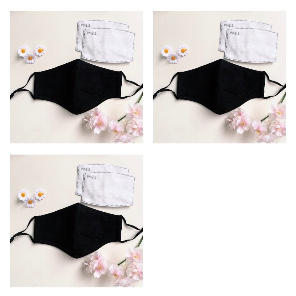 3 black facemasks + 6 filters / cotton 3 layers